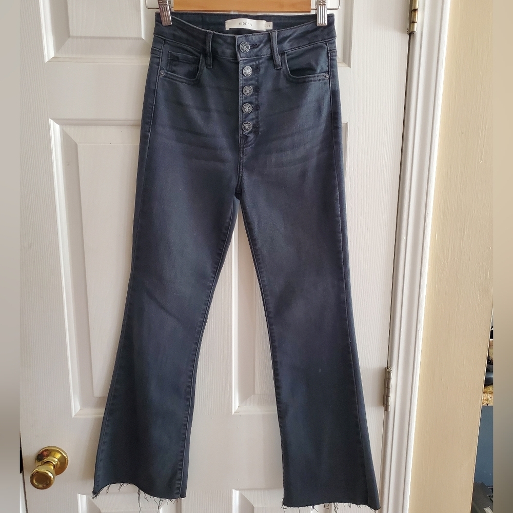 NWT HIDDEN [HAPPI] BLACK CROPPED FLARE Size 25 Button Fly - Picture 4 of 9